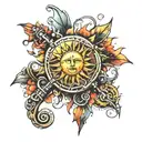 a sun made of musical instruments tattoo design idea