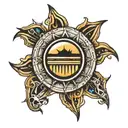 a sun made of musical instruments tattoo design idea