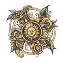 a sun made of musical instruments tattoo design idea