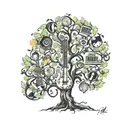a tree made of musical instruments incorporated tattoo design idea