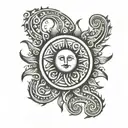 sun made of musical notes tattoo design idea