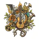 tree made of musical instruments forming  musical notes tattoo design idea