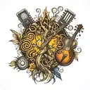 tree made of musical instruments forming  musical notes tattoo design idea
