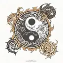 yin yang symbol with sharigan tomoe on the outside  tattoo design idea