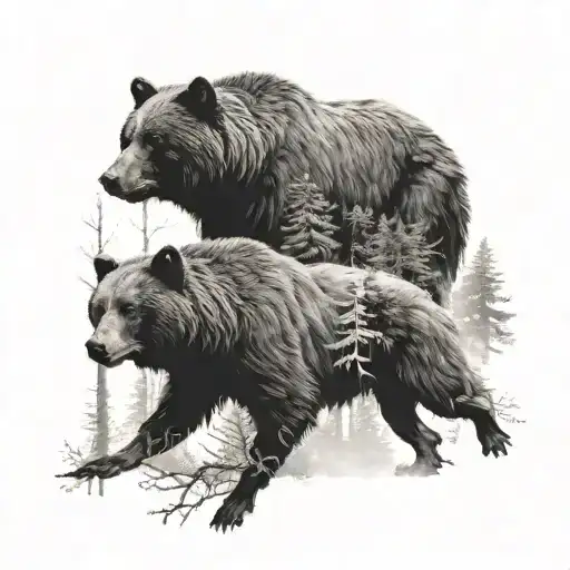 a bear,a wolf, and a raven walking in the woods together  tattoo design idea