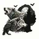 Wolf Bear and Raven in the woods at night  tattoo design idea
