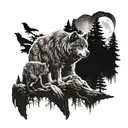 Wolf Bear and Raven in the woods at night  tattoo design idea
