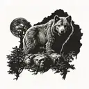 Wolf Bear and Raven in the woods at night  tattoo design idea