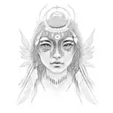 A delicate dotwork tattoo capturing the essence of an indigenous woman with flowing hair, her hand extended towards the void, her eyes filled with determination and wonder tattoo design idea