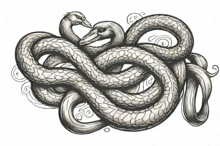 infinity sign made from peach rings with a duck bill and tail on one side and sock monkey ears and tail on the other tattoo design idea