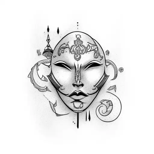 half arm with 5 drama mask tattoos with different emotions tattoo design idea