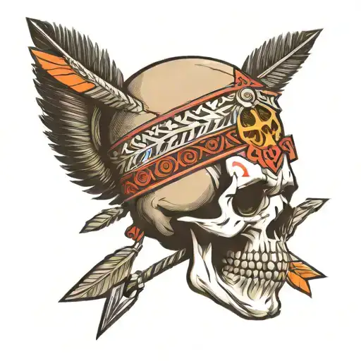arrows and skull wearing head dress tattoo design idea