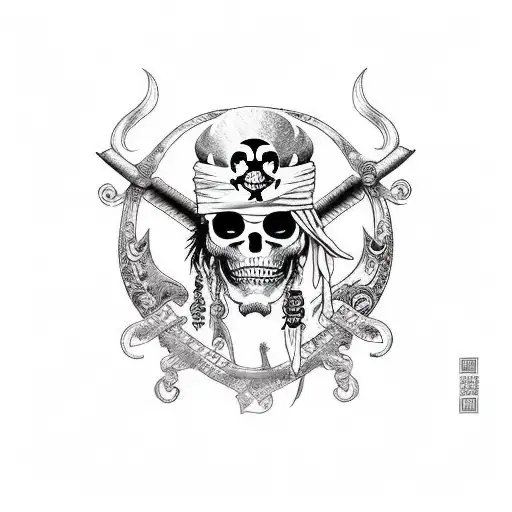 pirate theme with birth date in Roman numerals  tattoo design idea