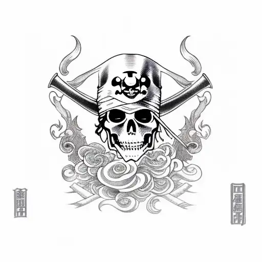 pirate theme with birth date in Roman numerals  tattoo design idea