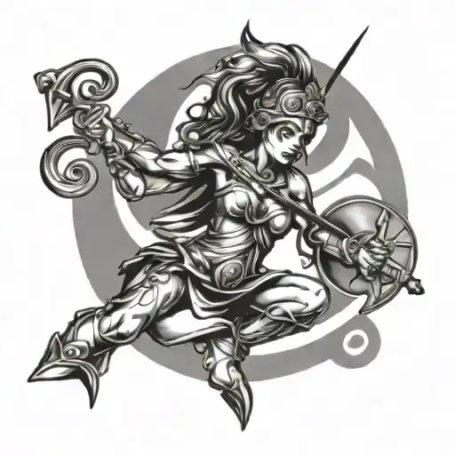 female warrior Libra music lover  tattoo design idea