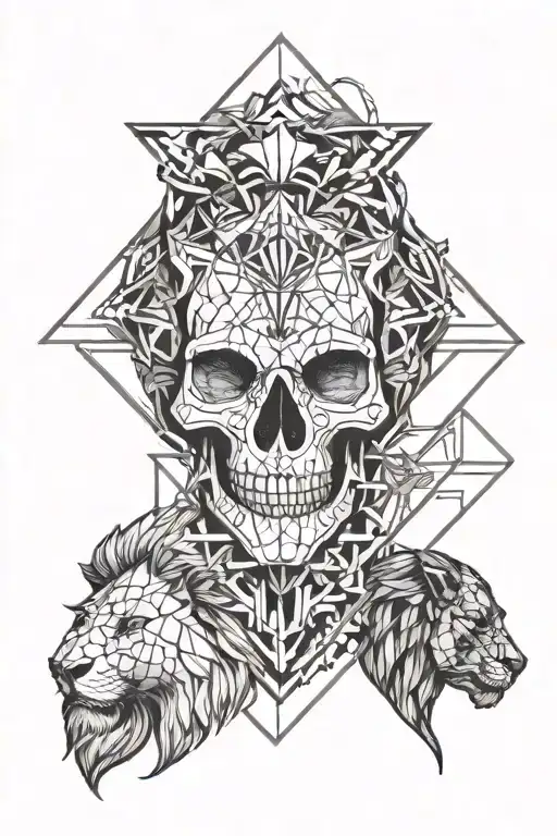 skull and lion tattoo design idea