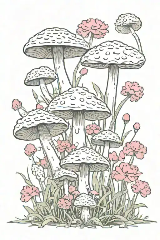 mushroom and carnations garden tattoo design idea