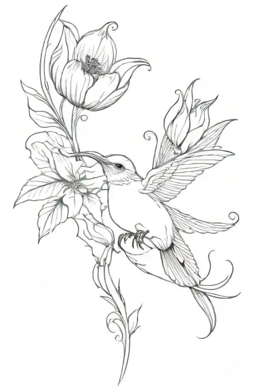 Pumpkin tulips humming bird perched tattoo design idea