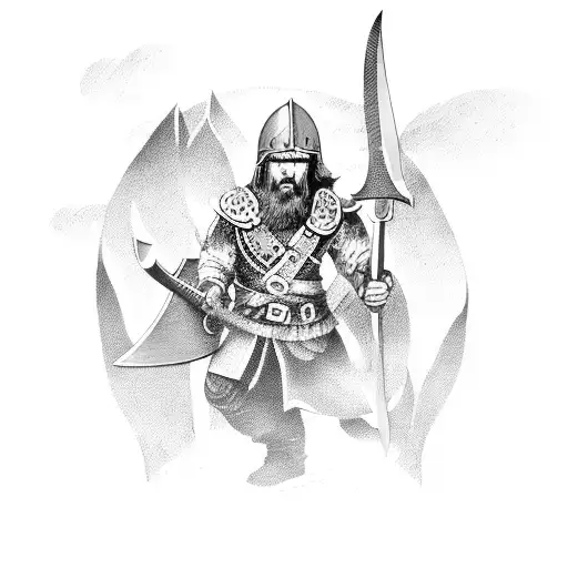 A fierce Viking warrior wielding a battle axe tattoo design idea