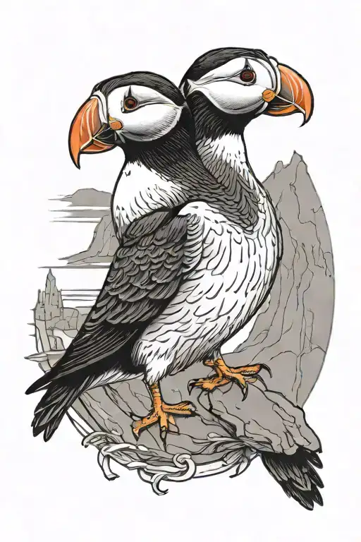 shetland islands flag puffin bird perched tattoo design idea