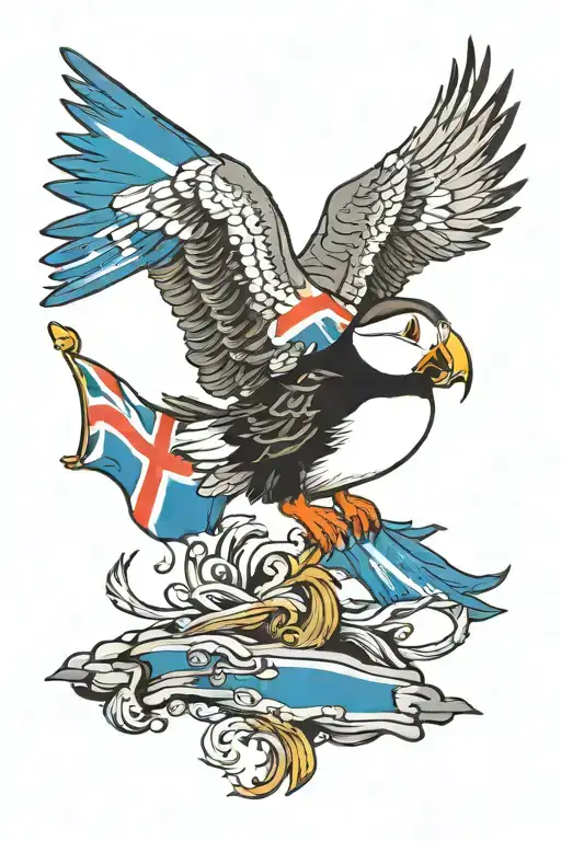 shetland islands flag puffin bird perched tattoo design idea