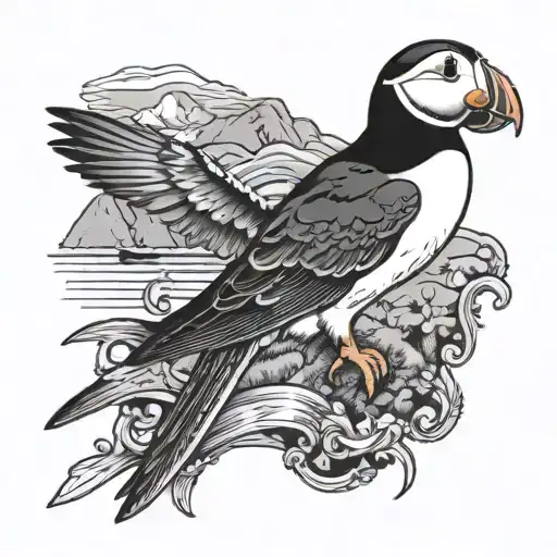 shetland islands flag puffin bird perched tattoo design idea