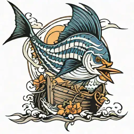 marlin and boat tattoo design idea