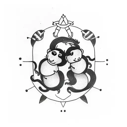 Two daughters. one represented by a cute monkey and the other by a lady bug tattoo design idea