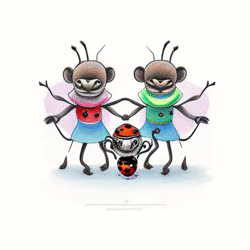 Two daughters. one represented by a cute monkey and the other by a lady bug tattoo design idea