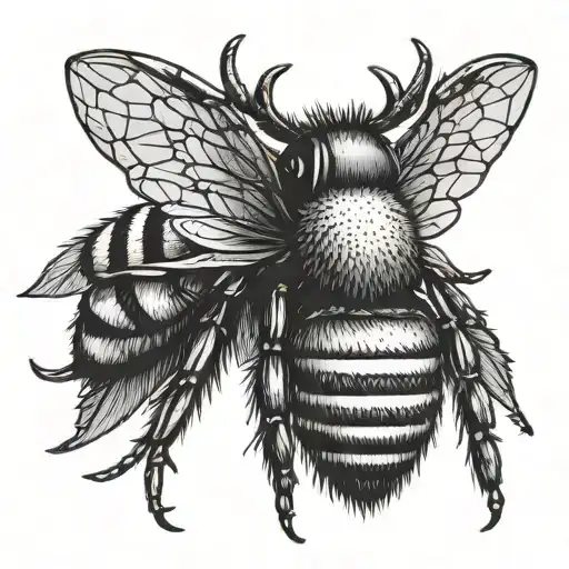 bee with crown of antlers tattoo design idea