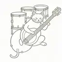 cat with bass and drum set tattoo design idea