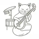 cat with bass and drum set tattoo design idea