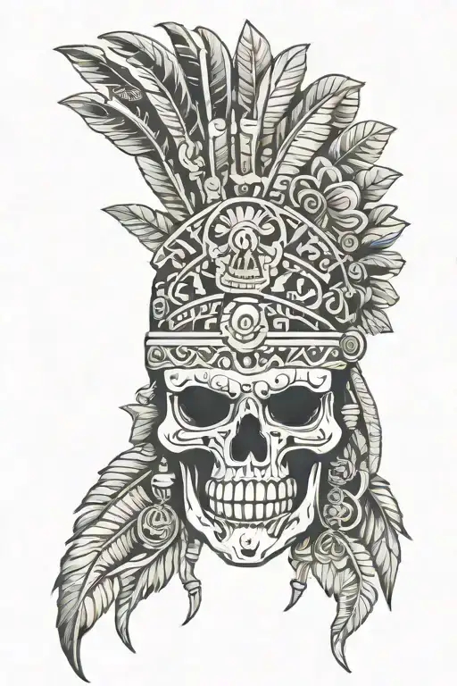 Aztec real skull wearing tattoo design idea