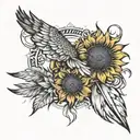 Sunflower and Eagle Feather  tattoo design idea