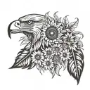 Sunflower and Eagle Feather  tattoo design idea