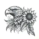 Sunflower and Eagle Feather  tattoo design idea