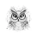 A majestic owl perched on a tree branch, surrounded by swirling musical notes tattoo design idea