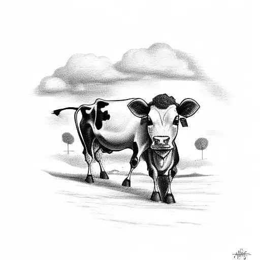 ufo stealing cow from farm tattoo design idea