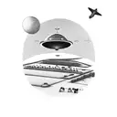 A minimalist UFO hovering over a farm with cows and a guitar in the background tattoo design idea