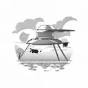 A minimalist UFO hovering over a farm with cows and a guitar in the background tattoo design idea