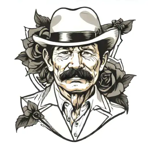 Charles bronson actor portrait with flower at bottom in a horseshoe tattoo design idea