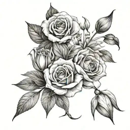  roses, tulips, lilies and sunflowers intertwined tattoo design idea
