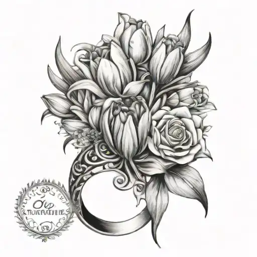 ring of roses, tulips, lilies and sunflowers  tattoo design idea