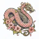 Jörmungandr wrapped around cherry blossom tree in color  tattoo design idea