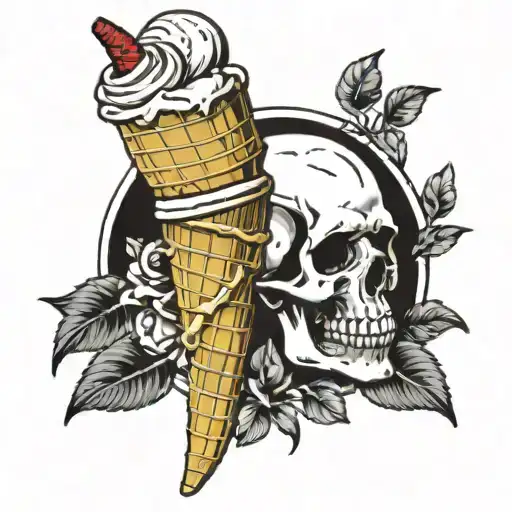 A slightly melted skull on an ice cream cone tattoo design idea