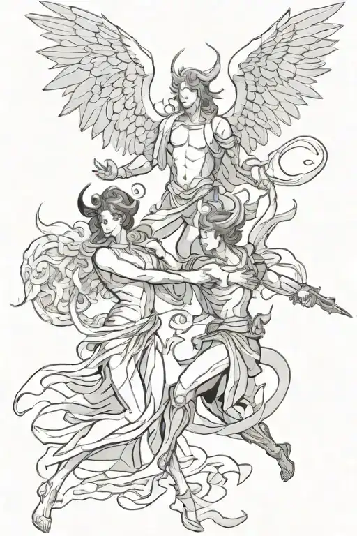 angel and demons fighting tattoo design idea