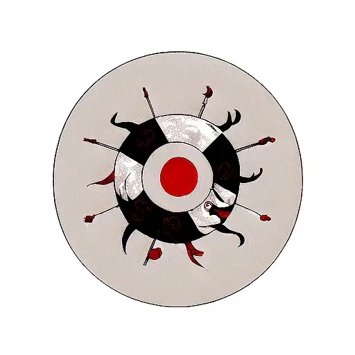 ANBU Symbol with itachi uchiha's monegekyo sharingan in the middle  surrounded by crows tattoo design idea