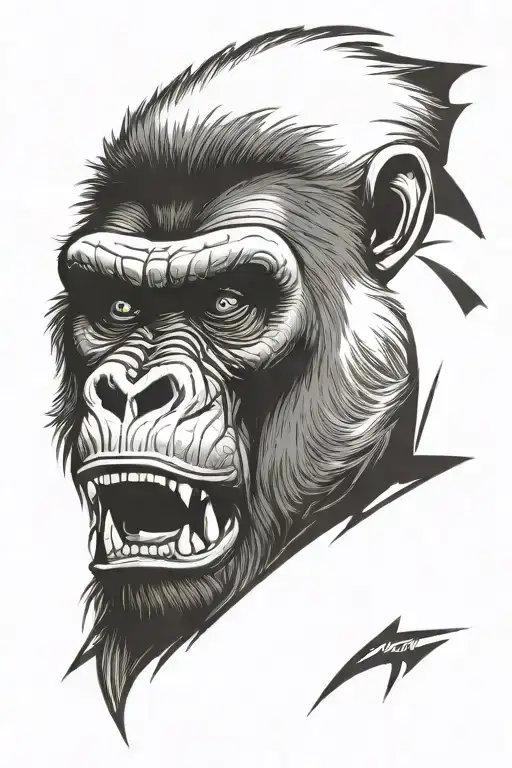 face of raging gorilla from front. mouth fully open. gazing straight to watcher. tribal style. tattoo design idea