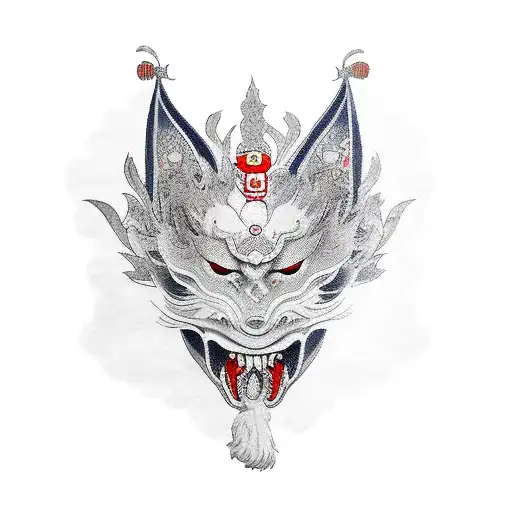 Geisha kitsune mask japanese castle tattoo design idea