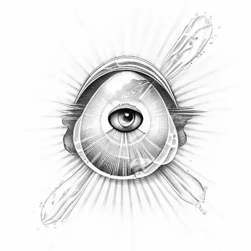 a pearl in a shell under the sun and sunbeams tattoo design idea